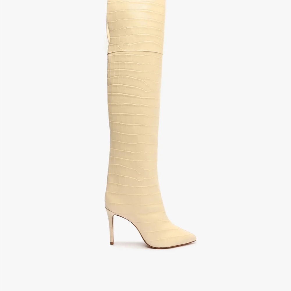 Schutz cream thigh high Maryana snake boot
